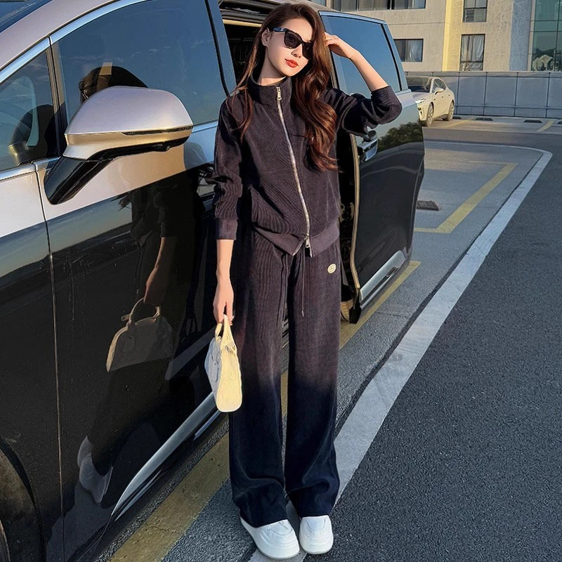 2026春高端欧货休闲运动套装女气质洋气显瘦外套上衣阔腿裤两件套