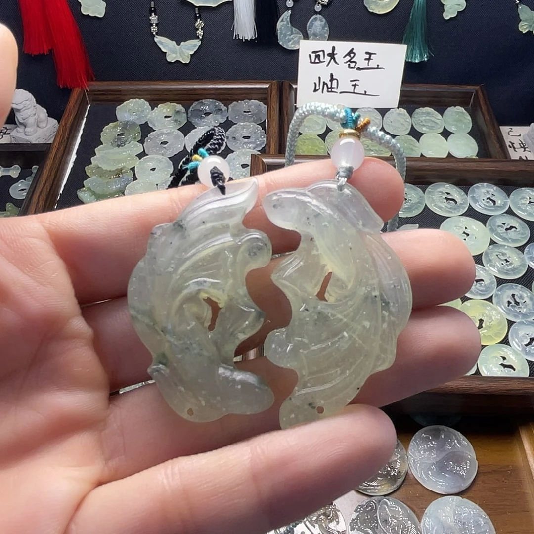 岫玉未镶嵌岫玉双鱼项链福利款