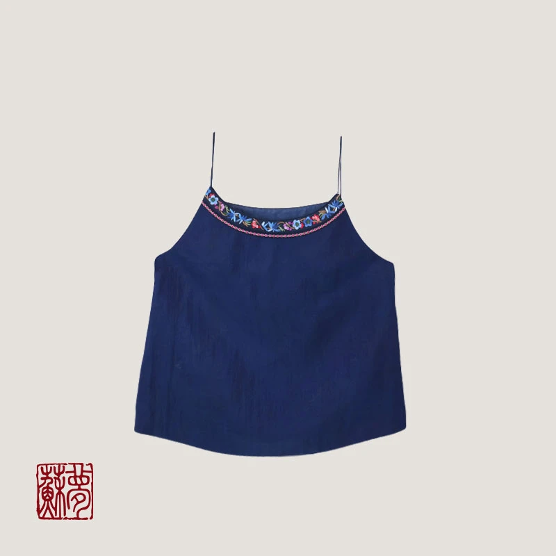 蘇夢香云纱蓝色（彩色）手绣吊带中式蓝色百搭0104443