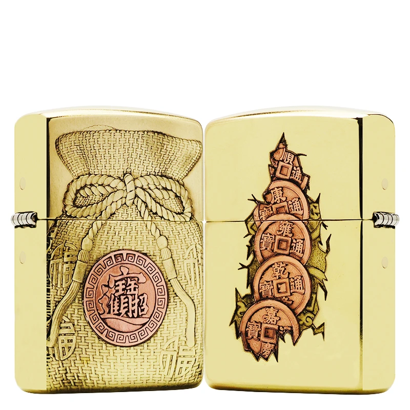 ZIPPO/之宝打火机【钱袋子】黄铜盔甲机原装正品煤油机DYJ1