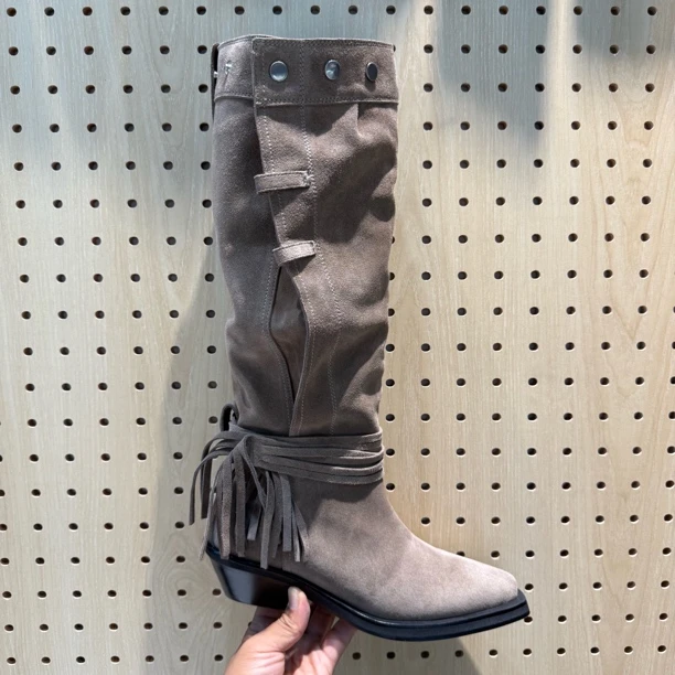 时装靴欧美秋冬长靴骑士牛仔2025时装高筒靴