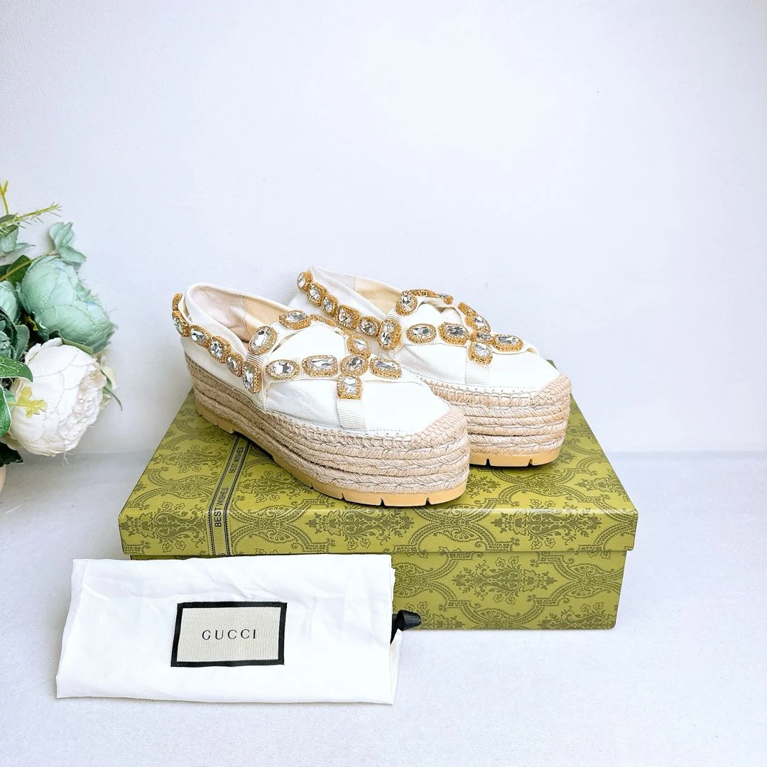 未使用 GUCCI/古驰 编织厚底渔夫鞋/37码/Xspr4113