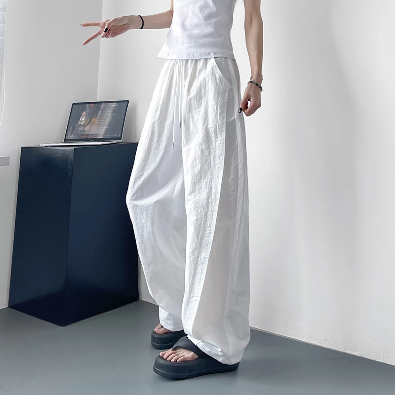 大码冰丝微褶阔腿裤女夏季胖mm200斤宽松显瘦休闲裤小个子拖地裤