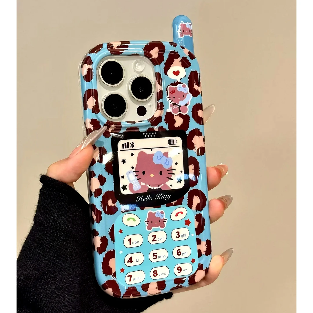 复古豹纹kitty电话机适用iPhone13苹果16promax/15手机壳14新款12
