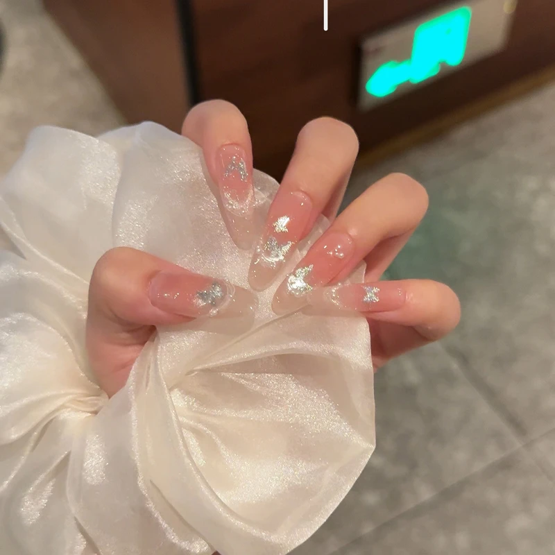 【庄生晓梦】裸色腮红渐变法式蝴蝶结气质美甲显白纯手工穿戴甲
