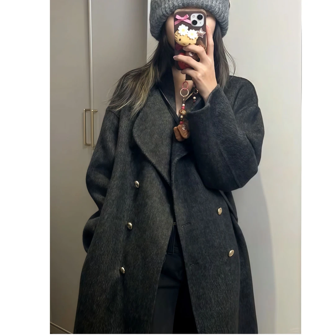 小个子长款毛呢外套女双排扣千金风冬季双面呢子大衣赫本风高级感