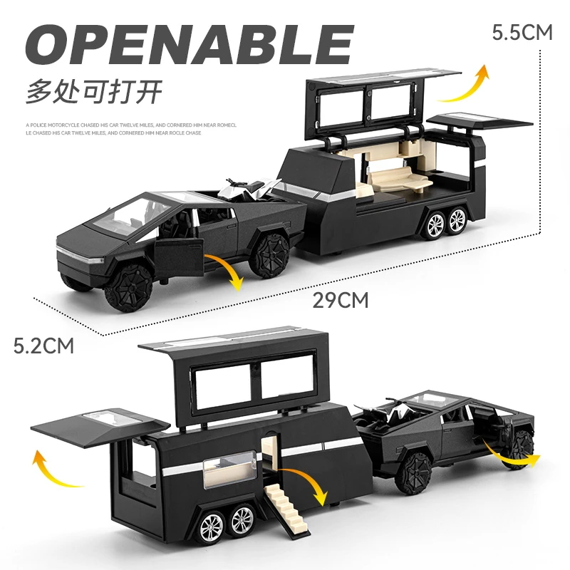 1:36特斯拉皮卡房车玩具车合金可拆卸男孩玩具仿真小汽车模型