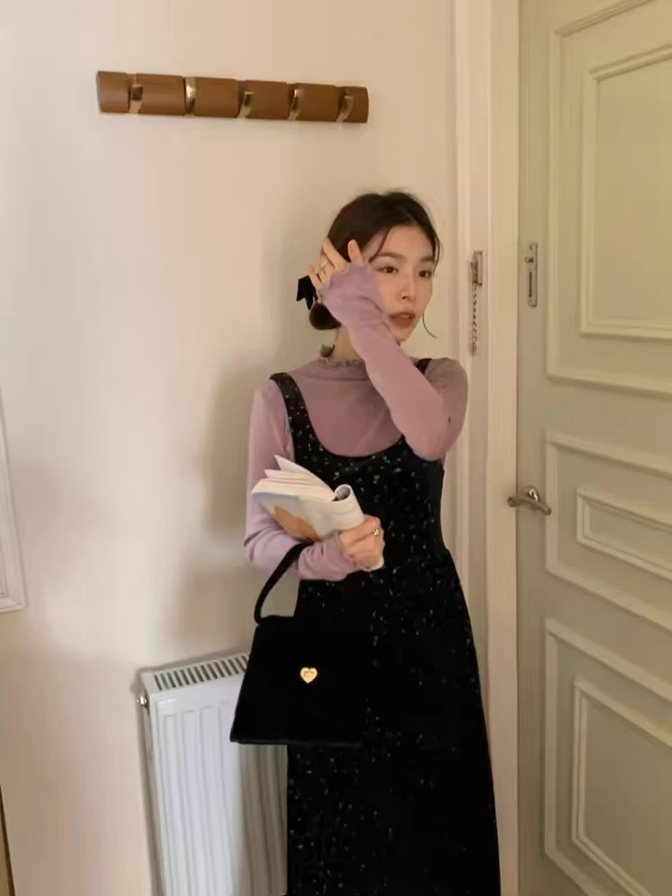 套装温柔穿搭木耳边碎花吊带裙2025秋新款女法式高级感气质
