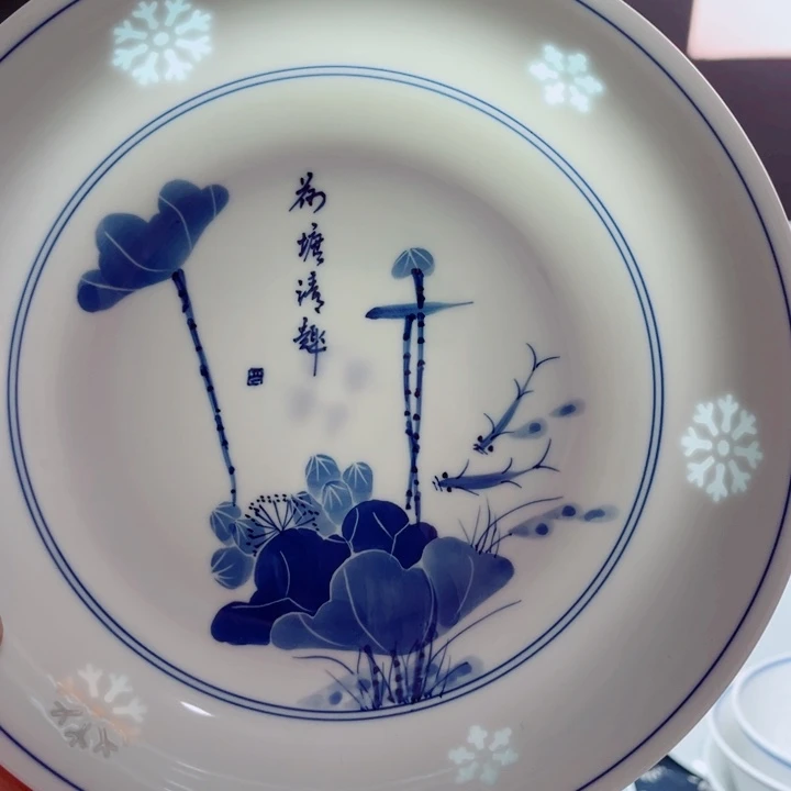 8寸窝盘手绘荷花雪花雕刻