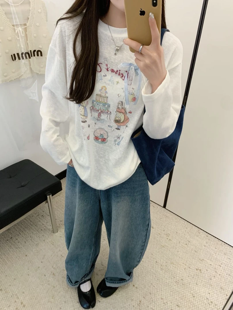 程程甄选  韩系甜美贝壳蛋糕女孩秋款舒适打底衫5987