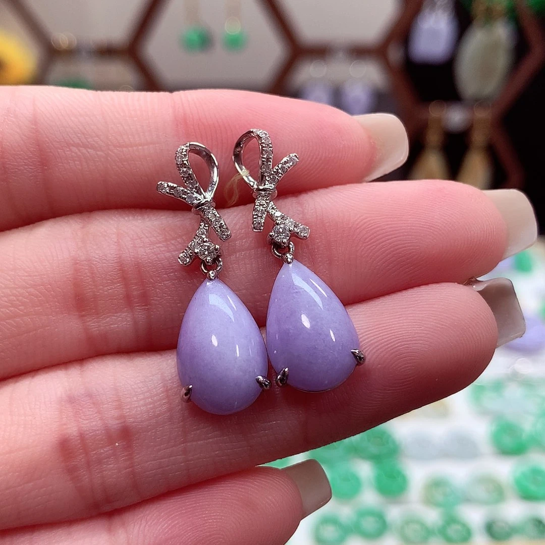 翡翠耳饰18K金镶嵌天然翡翠