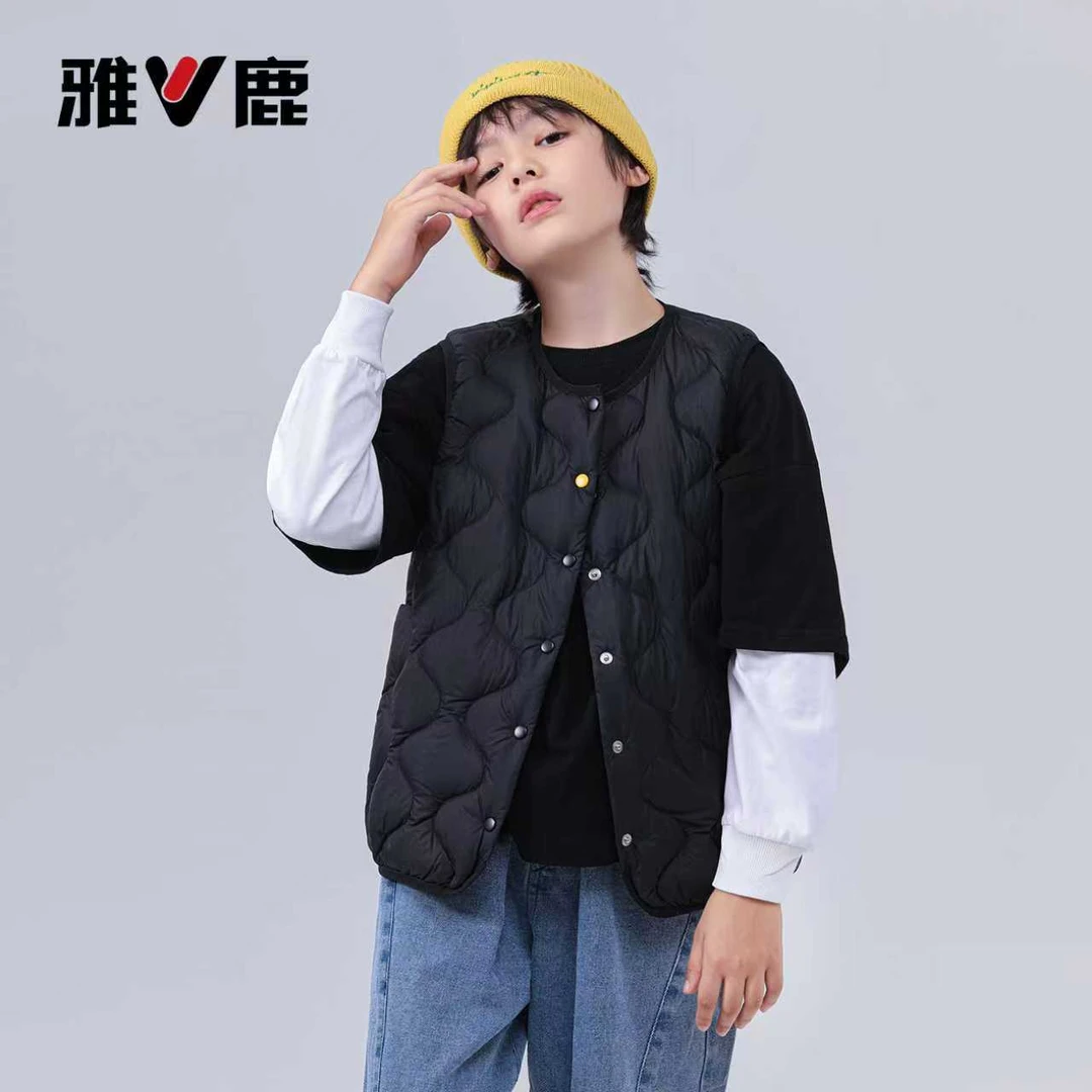 【90白鸭绒】雅鹿儿童羽绒内胆无领羽绒马甲背心轻薄秋冬儿童女外套