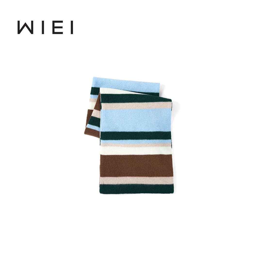《WI EI》纪念日 精纺羊毛时髦搭配撞色条纹围巾W25409068