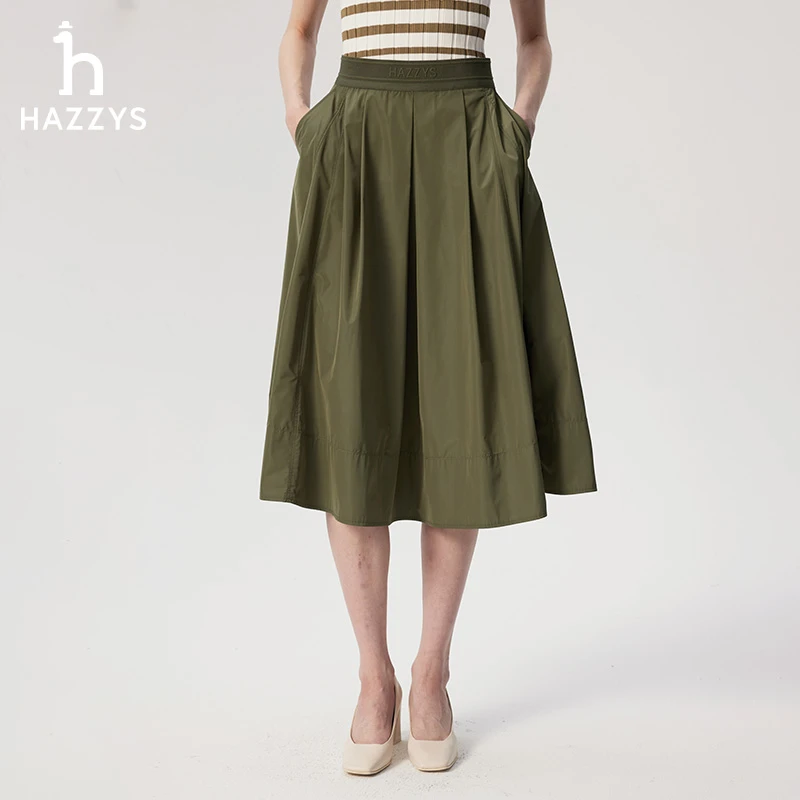 Hazzys哈吉斯春季女士半身裙休闲百搭百褶A字