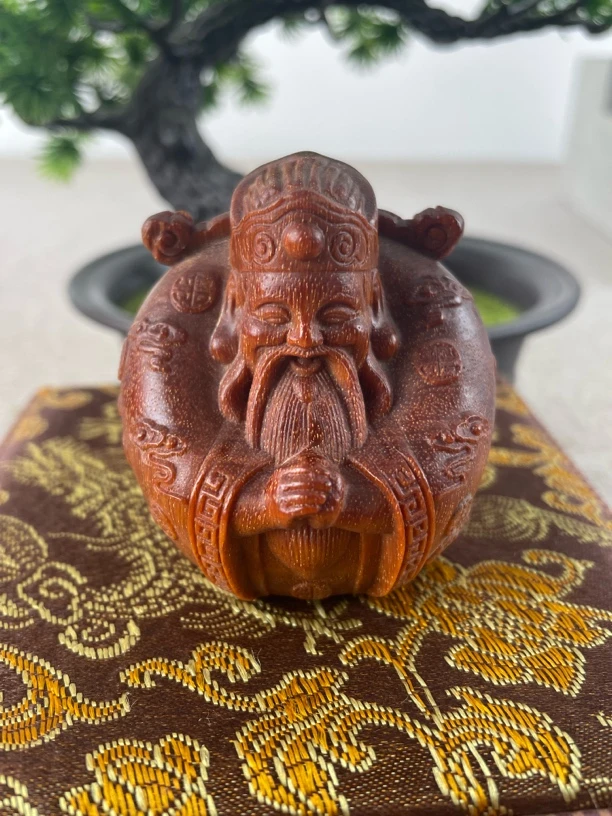 龙鳞满纹恭喜财神 木雕雕刻精品文玩把玩摆件