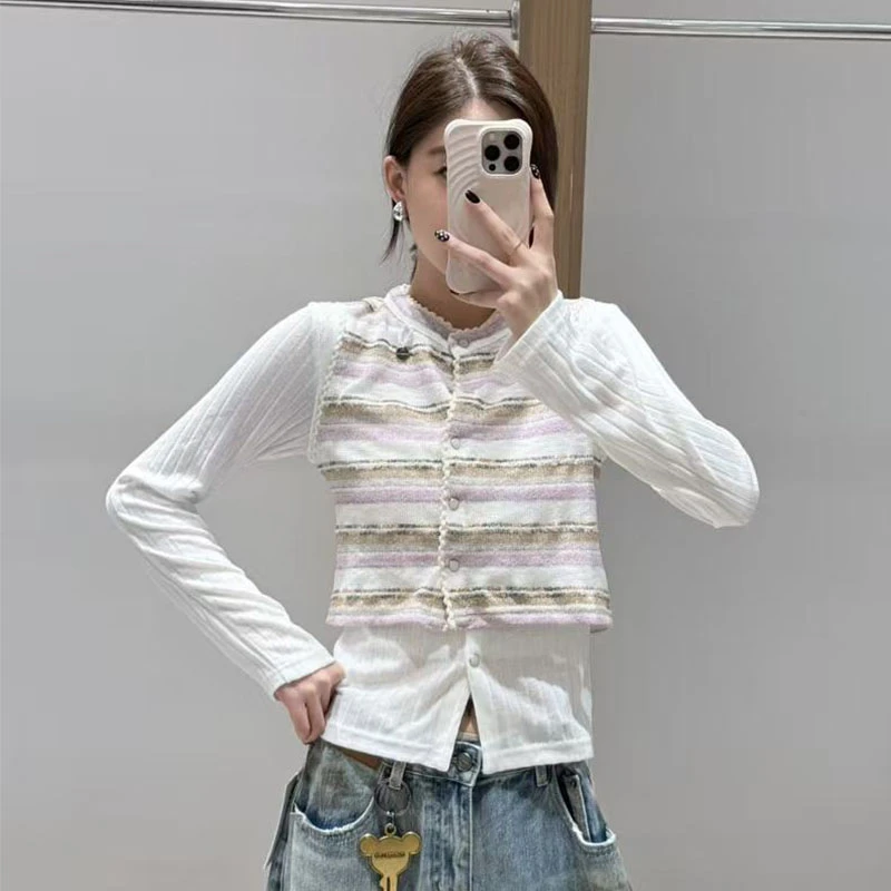 【现货】cheeriupi设计师新款25冬季乡野游牧假两件开衫条纹上衣