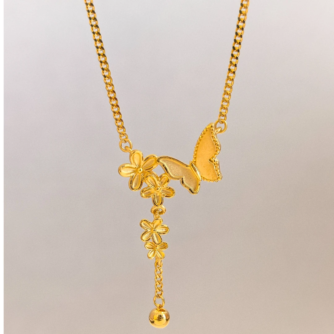 金囍库时尚黄金足金精品工艺蝴蝶繁花提溜精致女人味十足款项链