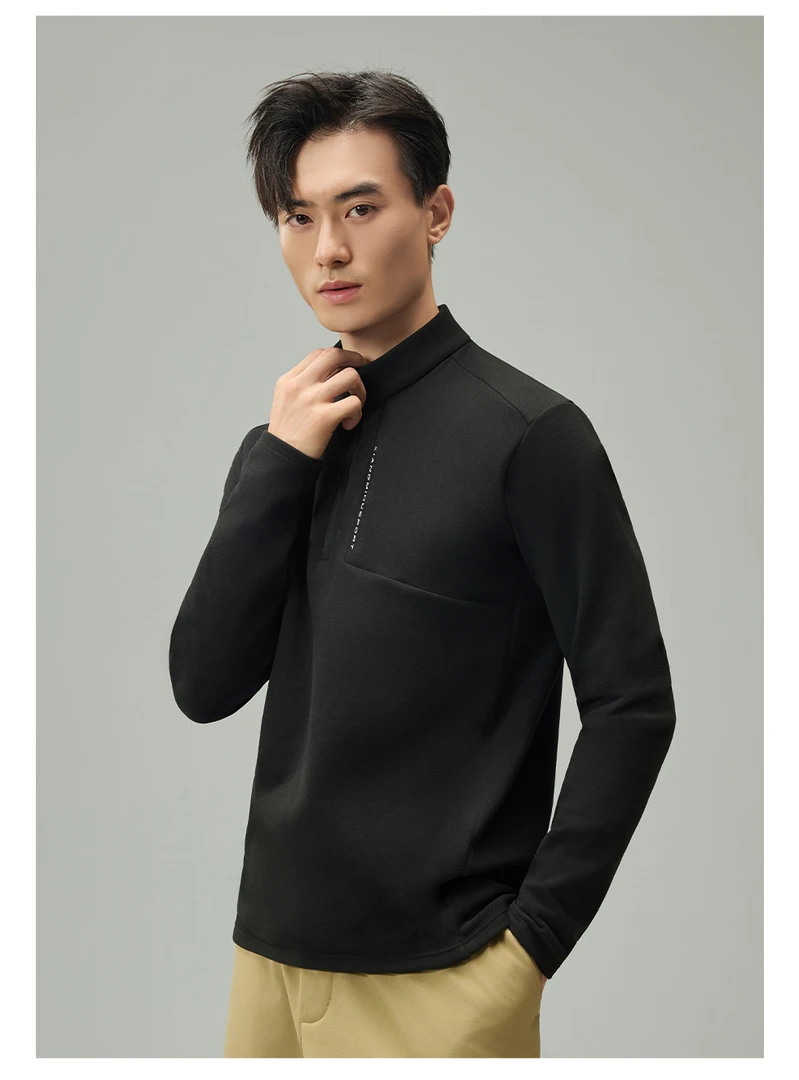 068男装衬衫长袖休闲保暖立领套头加绒秋冬打底