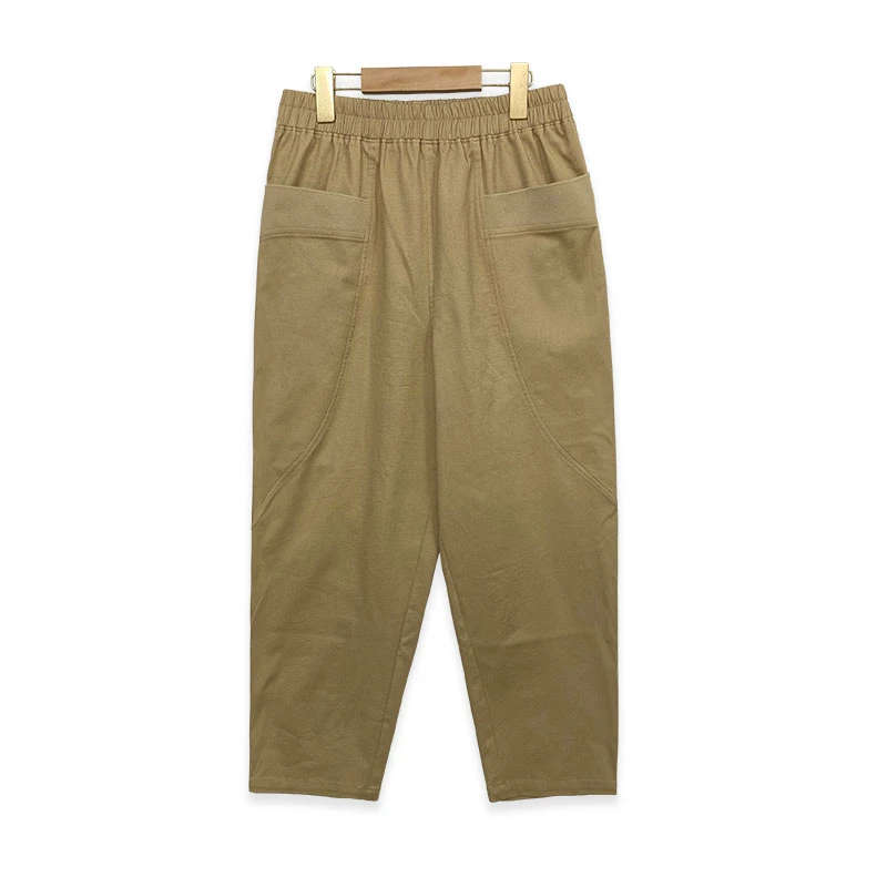 春新款棉质宽松弹力哈伦裤大兜口松紧弹力腰显瘦显腿直九分裤