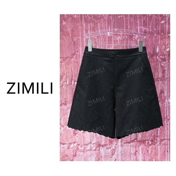 【亮哥女装】2025欧版小众黑色刺绣高腰高克重休闲短裤9575-H3