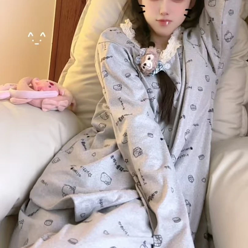 可外穿睡衣女秋冬季德绒厚款保暖可爱甜美家居服套装