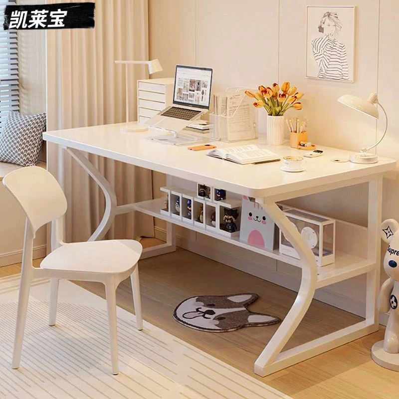 电脑桌台式简易书桌家用卧室学习桌钢架大白桌简约长方形办公桌子