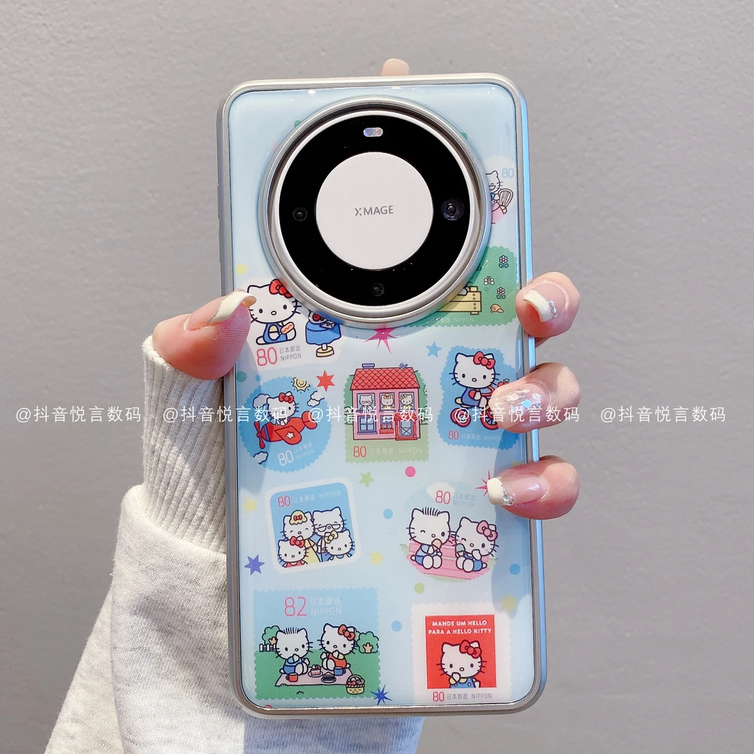 （华为mate系列）大孔滴胶适用华为mate60pro/70卡通凯蒂邮票手机壳