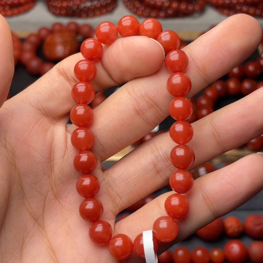 南红玛瑙未镶嵌手串H8mm顶品保山滴水洞亮光手串