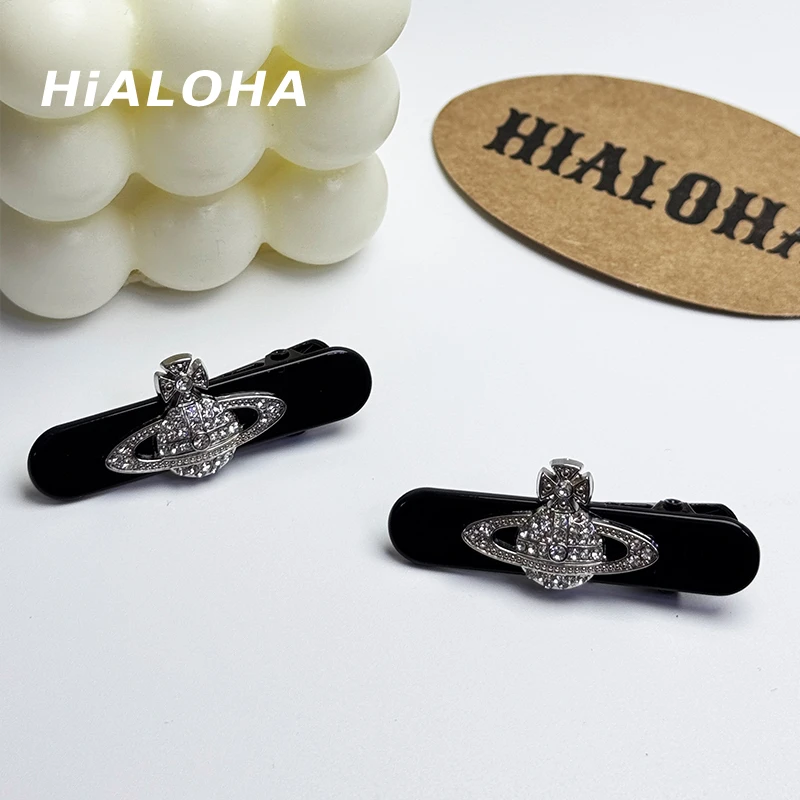 HiALOHA精致轻奢黑色带钻星球发夹气质发卡