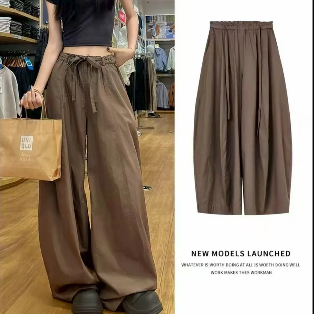 【运费险+送腰带】韩系运动风弯刀裤木耳腰慵懒风垂感休闲裤