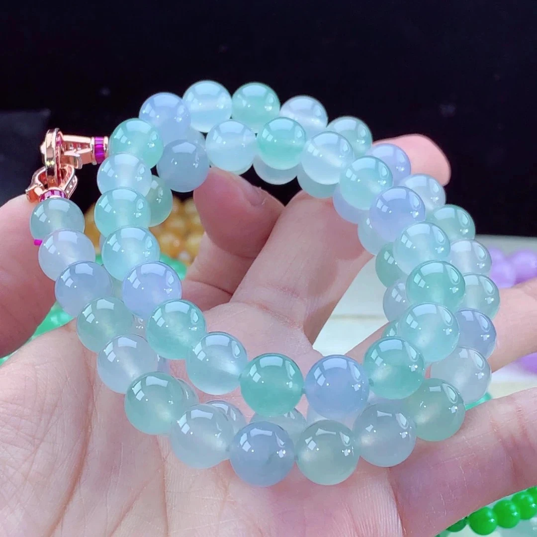 玻璃种 品质难遇起杠光梦幻马卡隆老种缅甸纯天然翡翠A货珠串卡10