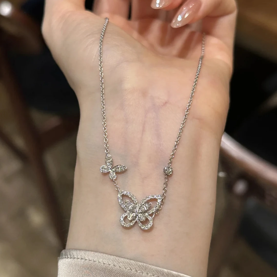 高定18k金重金50分天然钻石幻影双蝴蝶套链GHJ