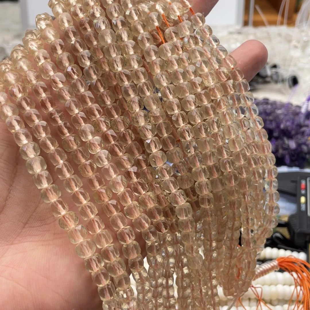 合金玛瑙/玉髓珠宝半成品一条装5^5mm黄水切面方糖