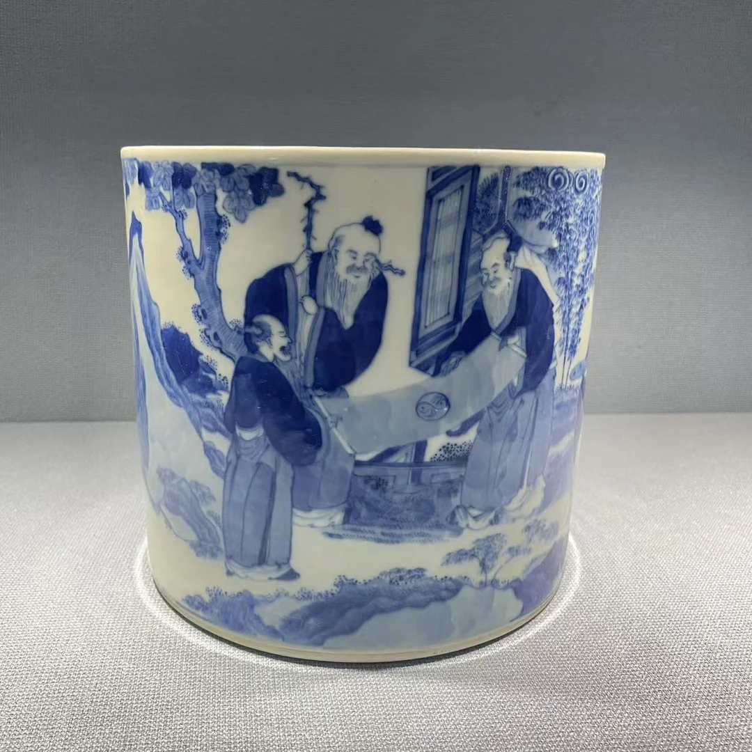 222 清中期 青花三老观太极图笔筒