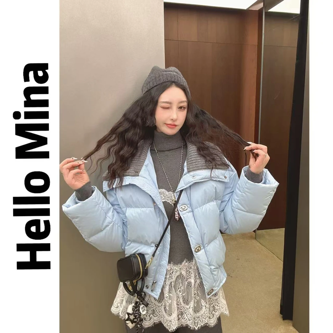 8181高级感针织大翻领撞色羽绒服