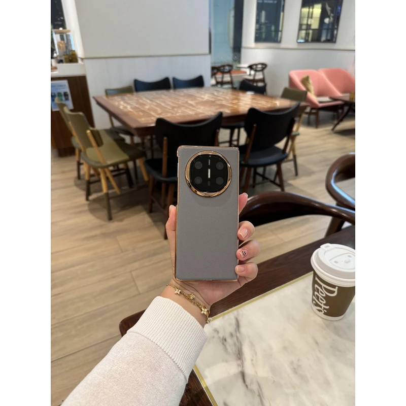 适用于华为Matex6/Matex5纯皮电镀鱼子酱纳帕纹折叠手机壳 单后壳