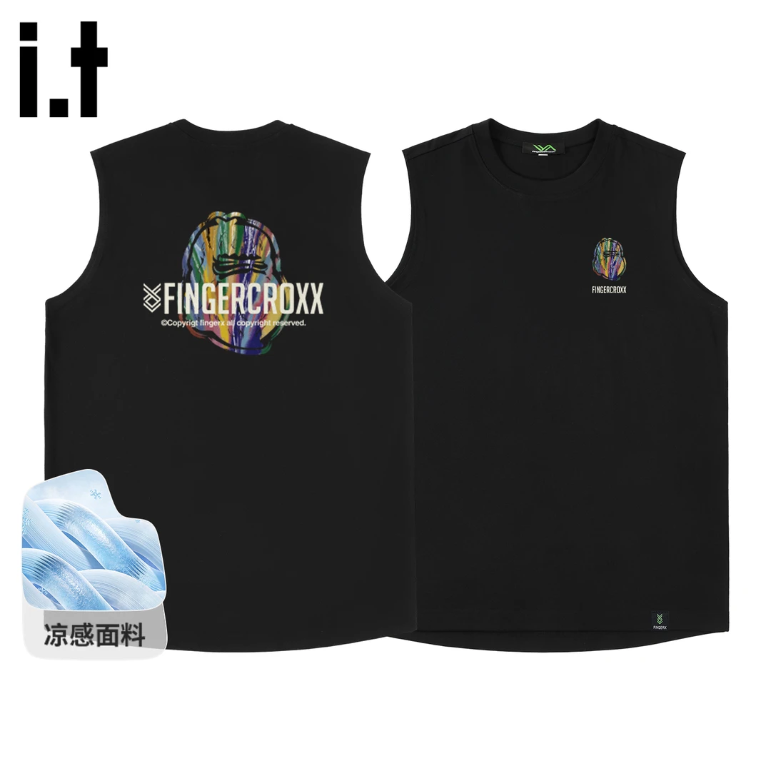 it FINGERCROXX潮牌无袖t恤男夏季重磅美式健身坎肩男款凉感背心
