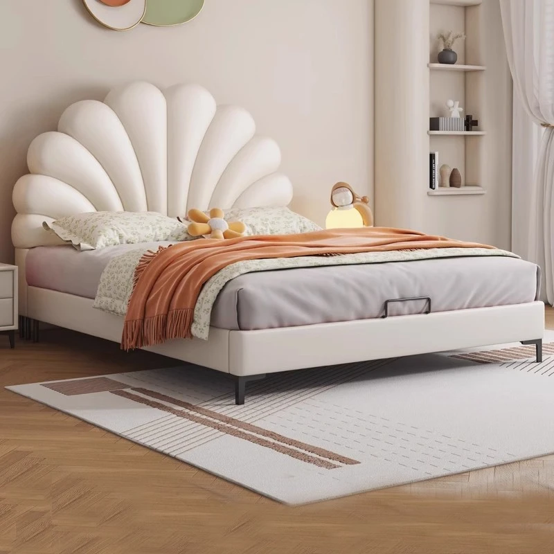 2025新款儿童皮床现代简约卡通男女孩软包云朵轻奢花瓣公主储物床