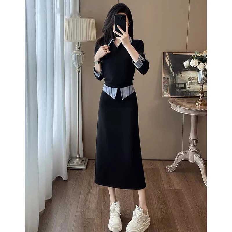 【两件套】韩系拼接半身裙时尚套装女一整套春秋穿搭高级感DM0005