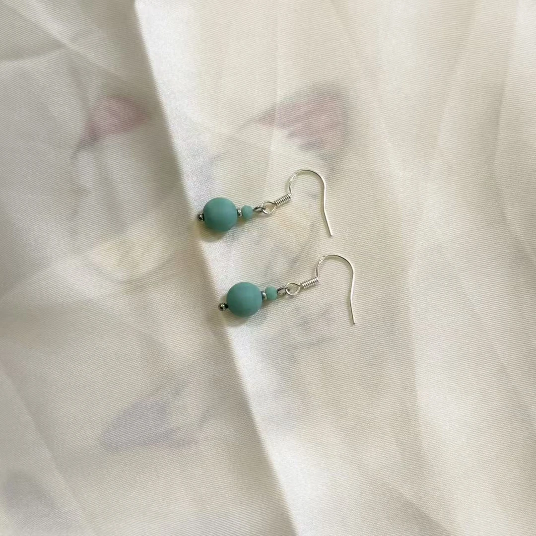 合金耳饰 LZ4911-2 蒂芙尼蓝色磨砂圆珠耳环