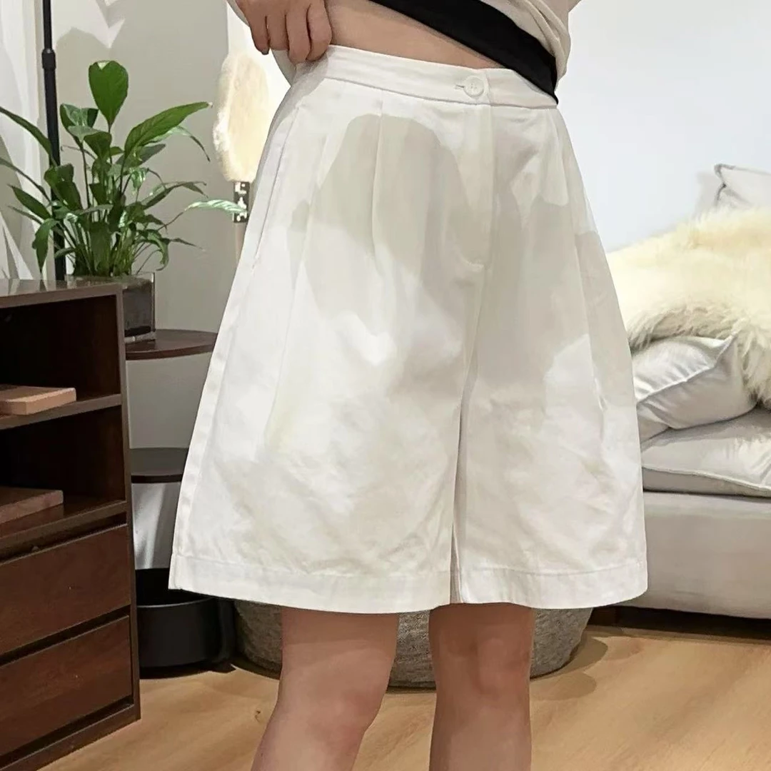 夏季骑士精神韩版单扣直筒阔腿短裤中裤5-4-25