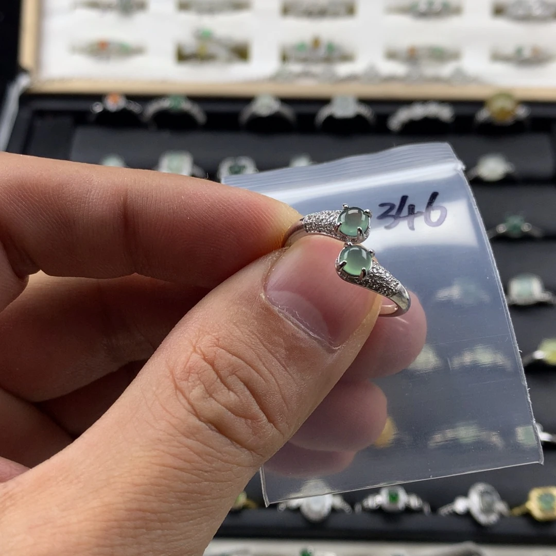 M***张翡翠银S925镀金镶嵌戒指n346