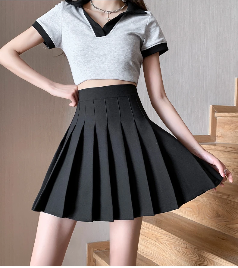 新款百搭学院风高腰显瘦百褶短裙女夏季半身裙