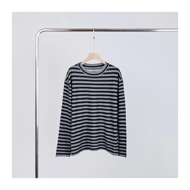 经典百搭 羊毛卷边条纹针织长袖