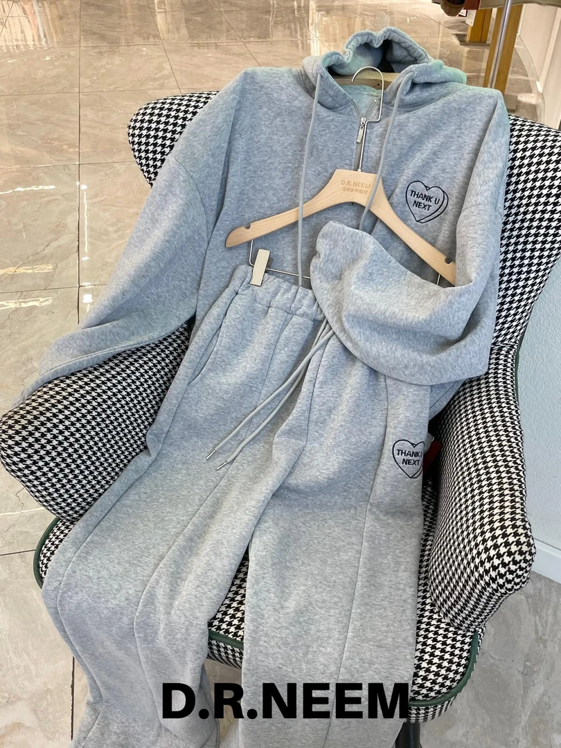 DRN 韩国连帽半拉链卫衣套装