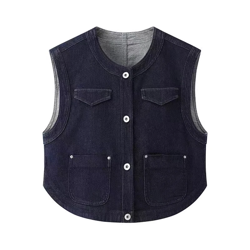 2025春季新款百搭时尚休闲风无袖单排扣马甲50321532