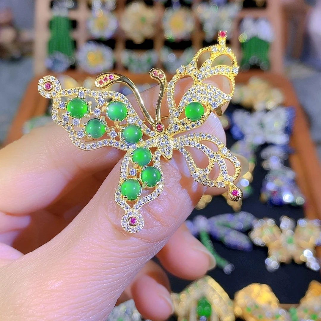 吊坠(不含链)银S925镶嵌翡翠