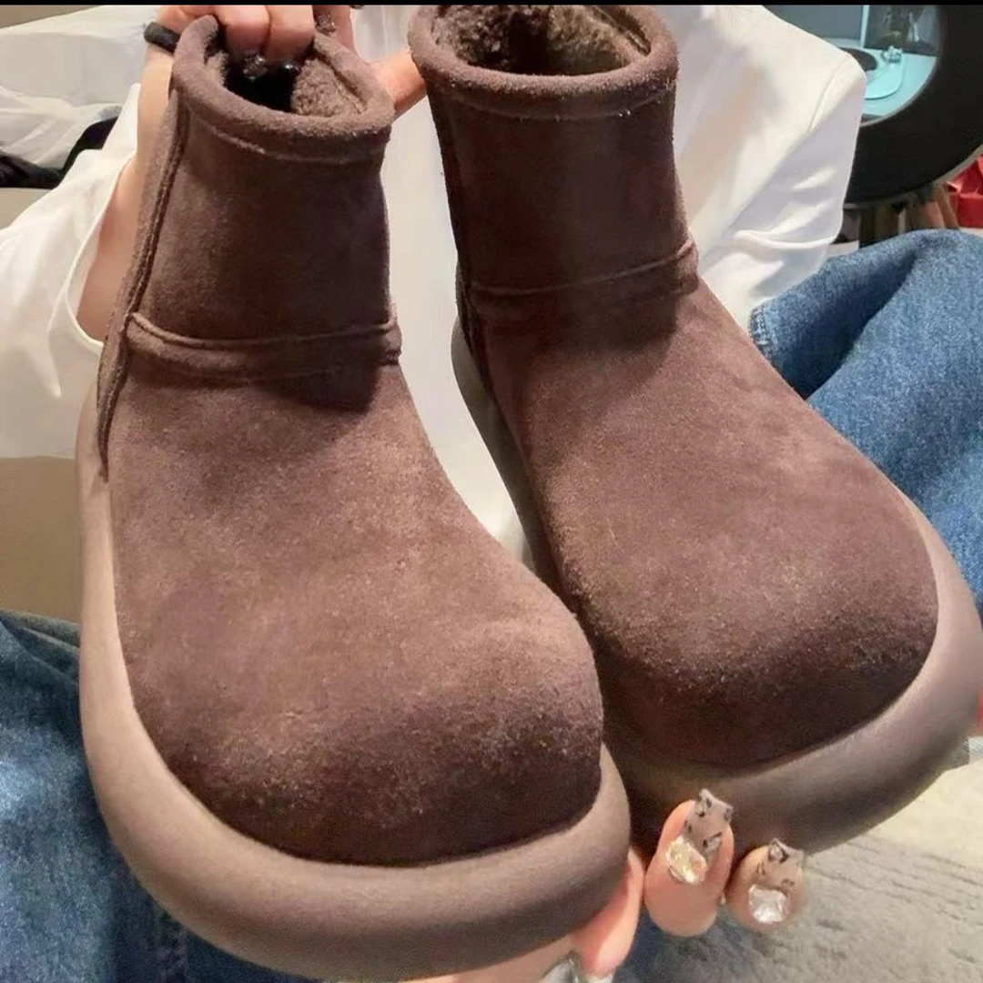 2025冬季新款小土豆加绒加厚勃肯靴女厚底增高保暖雪地靴磨砂皮棉