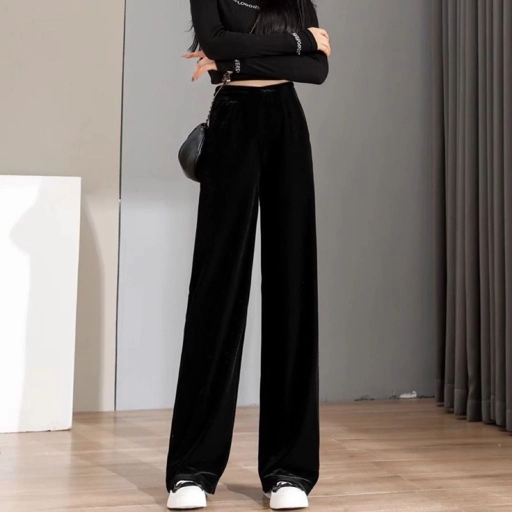 【当天发+运费险】金丝绒窄版阔腿裤高腰休闲垂感直筒丝绒女裤H972