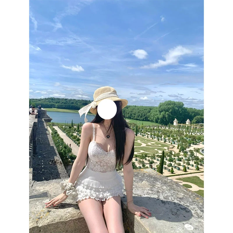 午后香氛 2025夏季新款清纯性感蕾丝吊带背心气质蓬蓬蛋糕裙套装